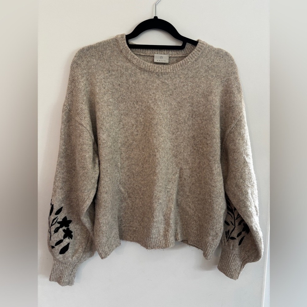 Ganni Cream and Black Crew Neck Sweater Relaxed Fit (Kaffe brand)